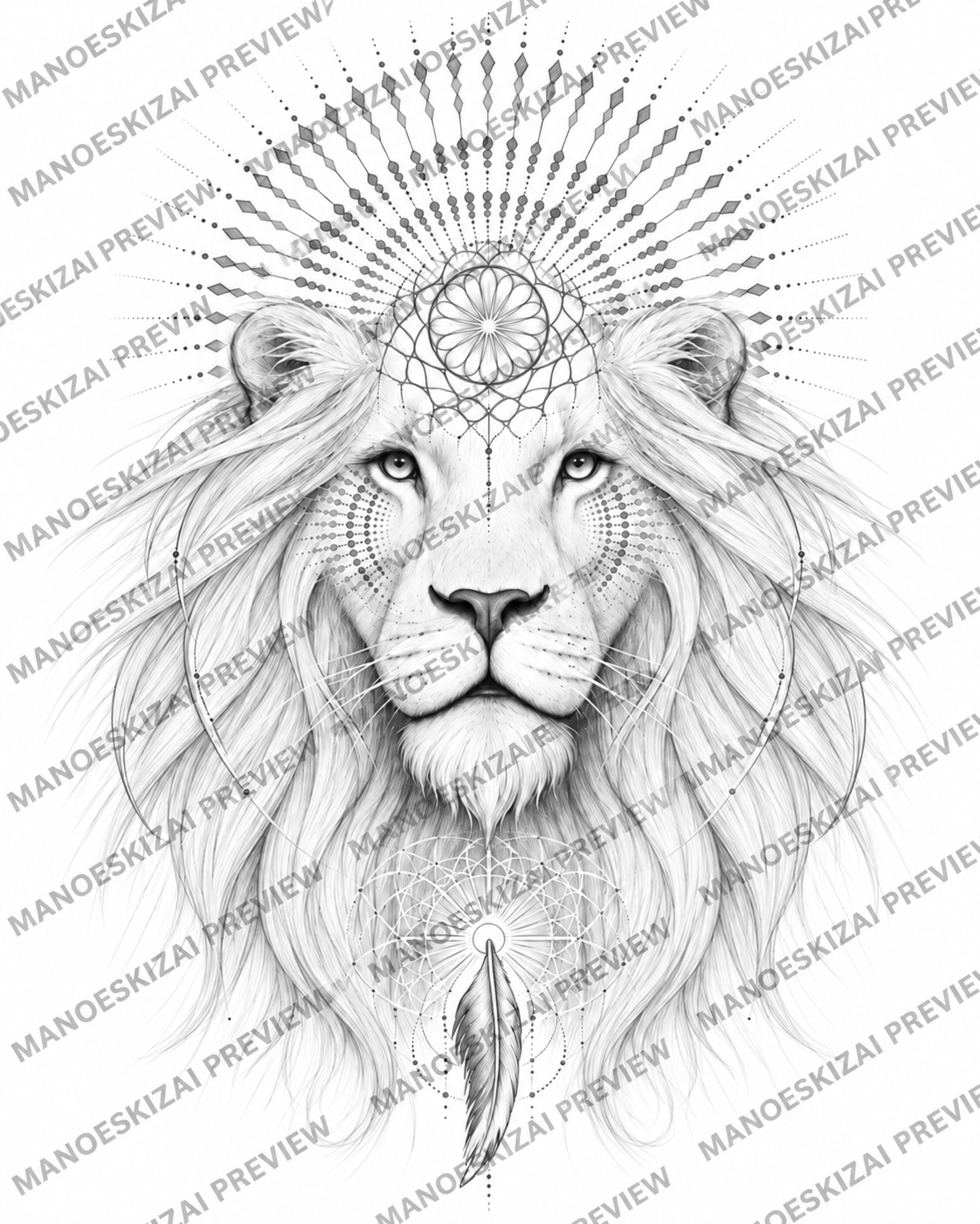Simetriškas liūtas su mandala – ManoEskizai 1/1 tatuiruotės eskizas