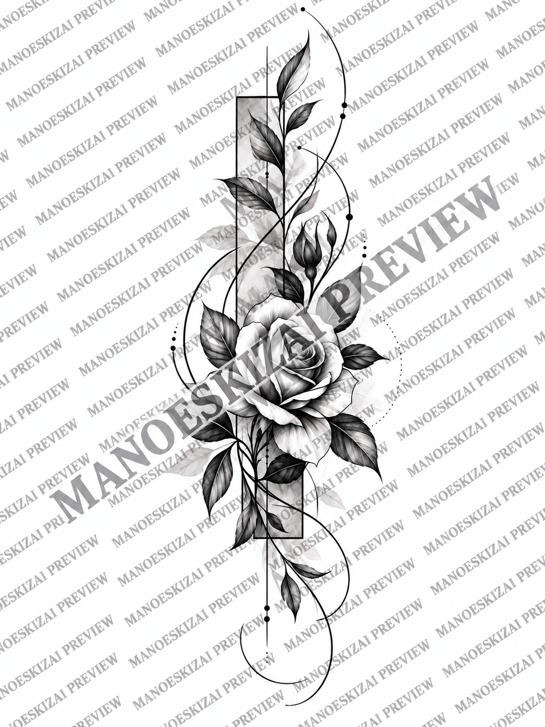 Ornamentinė rožė – 1/1 tatuiruotės eskizo peržiūra