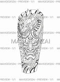 Skaitmeninis tatuiruotės dizainas: Japonų drakonas ir kaukė (1/1) – apsaugota ManoEskizai peržiūra