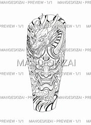 Skaitmeninis tatuiruotės dizainas: Japonų drakonas ir kaukė (1/1)