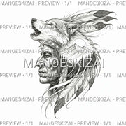 Neo Traditional vilko tatuiruotės eskizas – 1/1