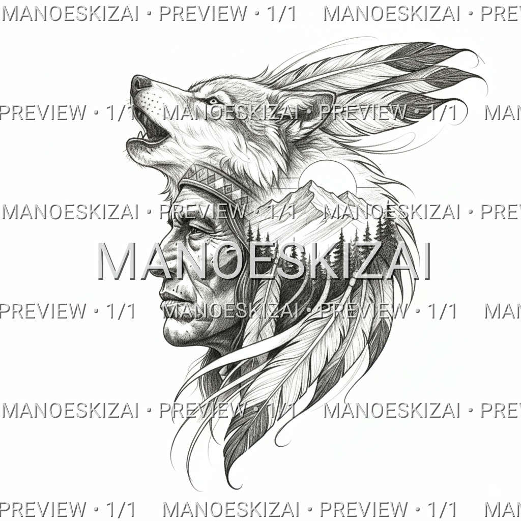 Wolf Neo Traditional Tattoo Design – Exclusive 1/1 – apsaugota ManoEskizai peržiūra